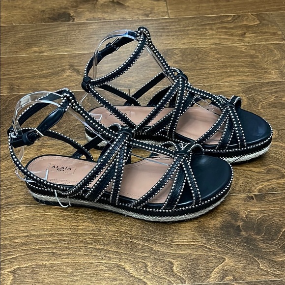 NWT, Alaia Leather Studded Espadrille Sandals - Picture 7 of 16